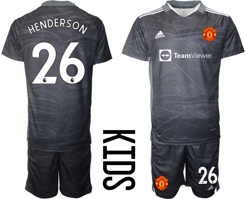 Youth 2021-2022 Club Manchester United black goalkeeper #26 Soccer Jersey